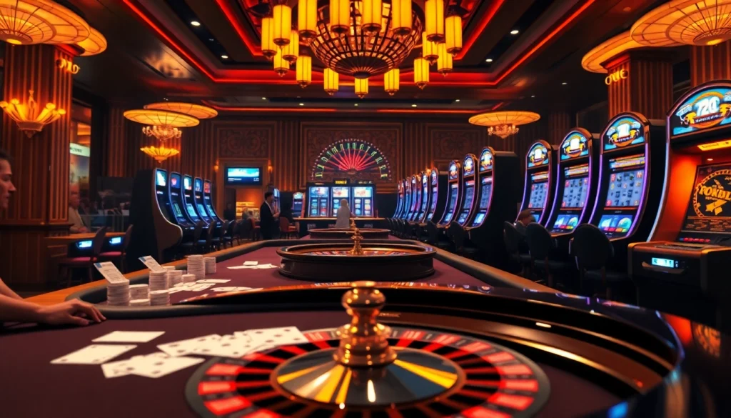 Exciting gambling action at nhà cái LUCK8 casino showcasing roulette wheel and poker chips.