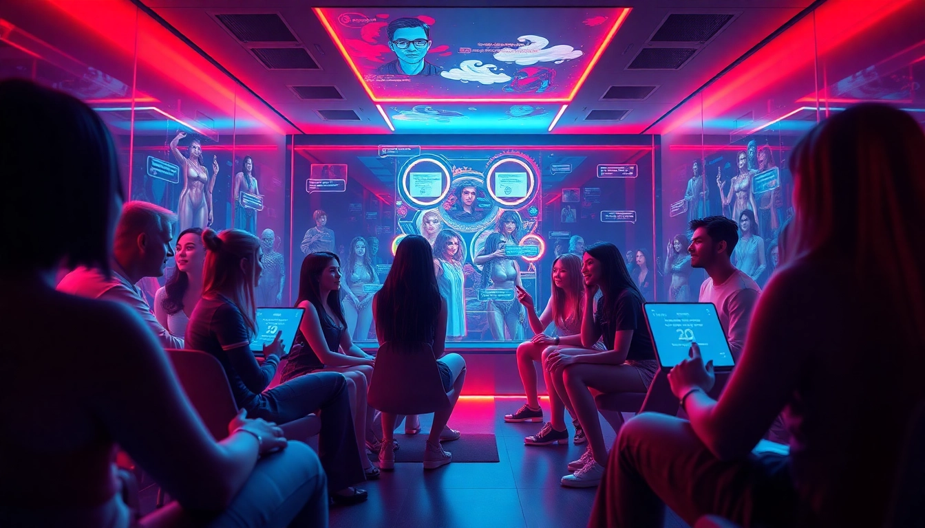 Engaging scene of character ai nsfw interaction with vibrant digital personas in a virtual chat room.