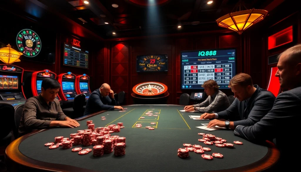 Engaging gamblers at iq88 with vibrant poker and casino games in a luxurious setting.