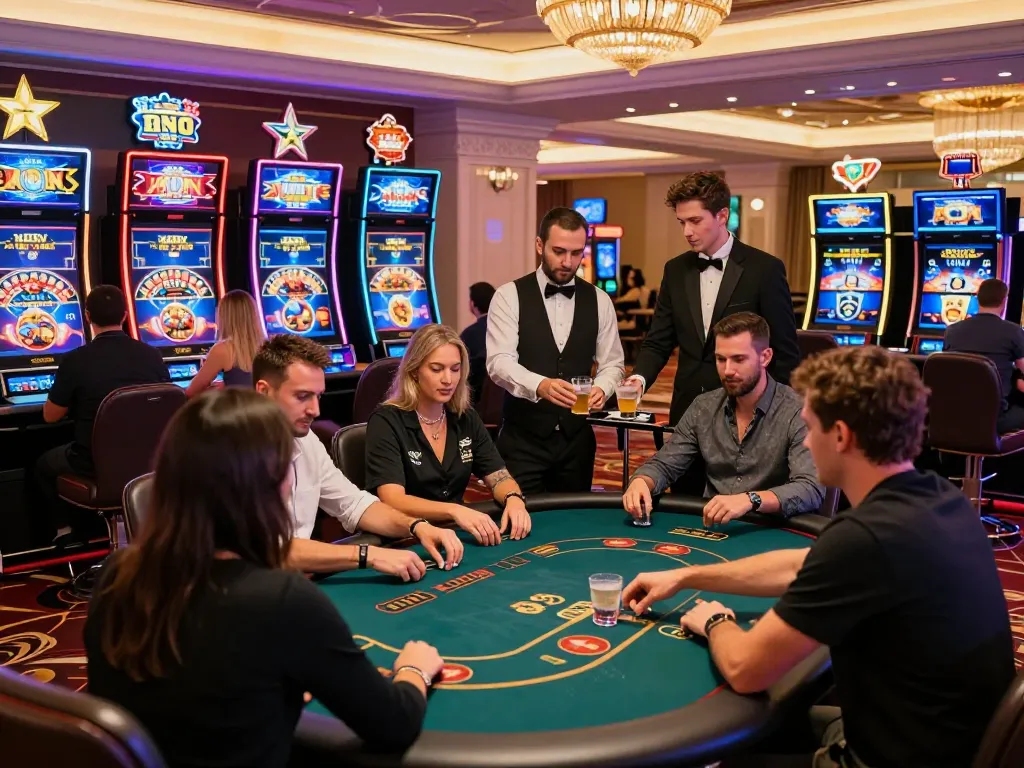 Exciting gaming atmosphere at BL555 online casino with vibrant players and elegant decor