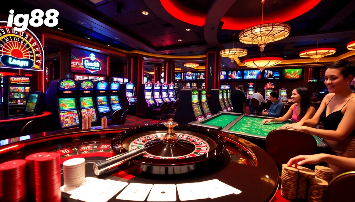 Experience the thrill of gambling at iq88, featuring a luxurious casino scene with poker chips and a roulette wheel.