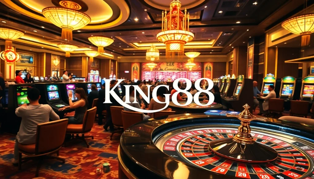 Players enjoying festive games at King88 casino, capturing excitement and vibrant colors.