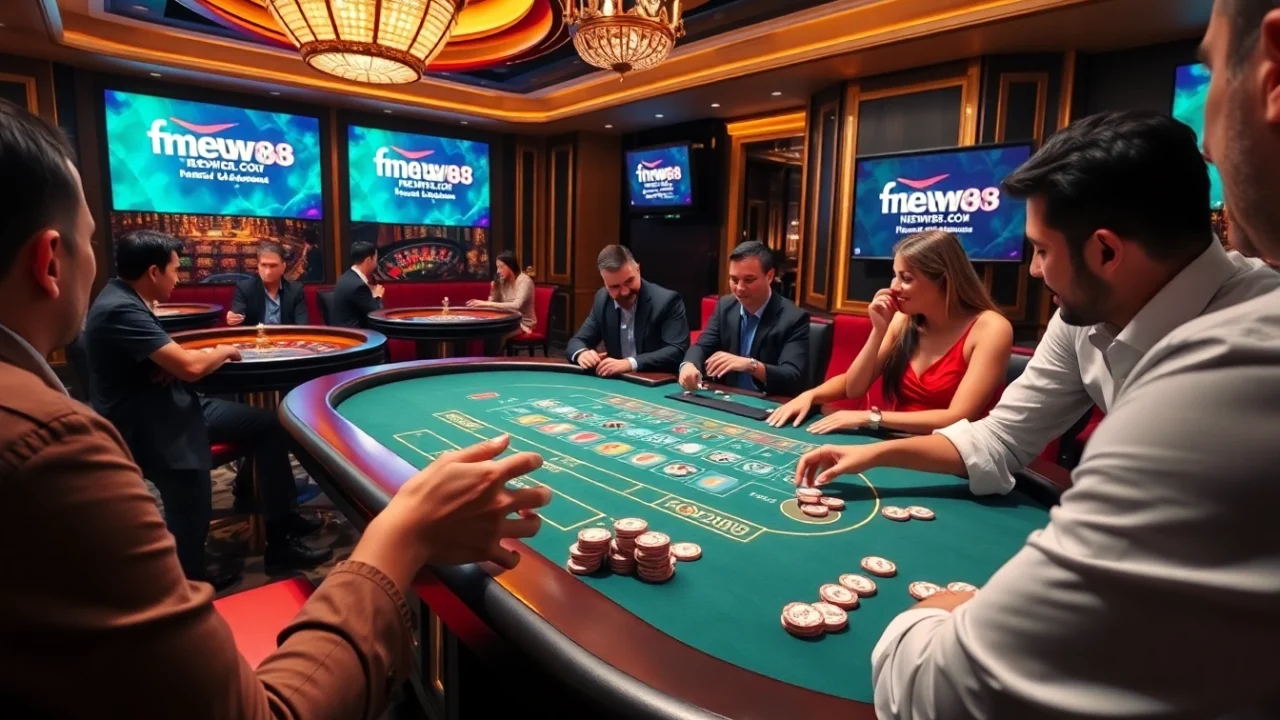 Experience the thrill of betting at fnew88.com in a lively casino scene featuring blackjack and poker.