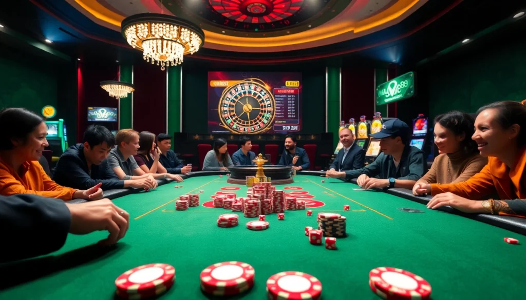 Experience excitement at Kim88's high-stakes poker table with colorful chips and immersive gameplay.
