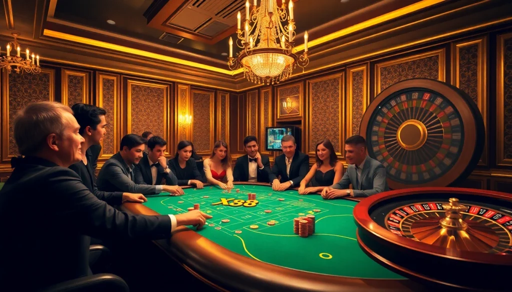 X88 poker table in an upscale casino, highlighting thrilling gameplay and luxury.