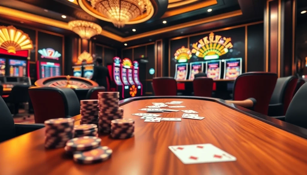 Experience the excitement of Luckywin casino with vibrant slot machines and luxurious poker tables.