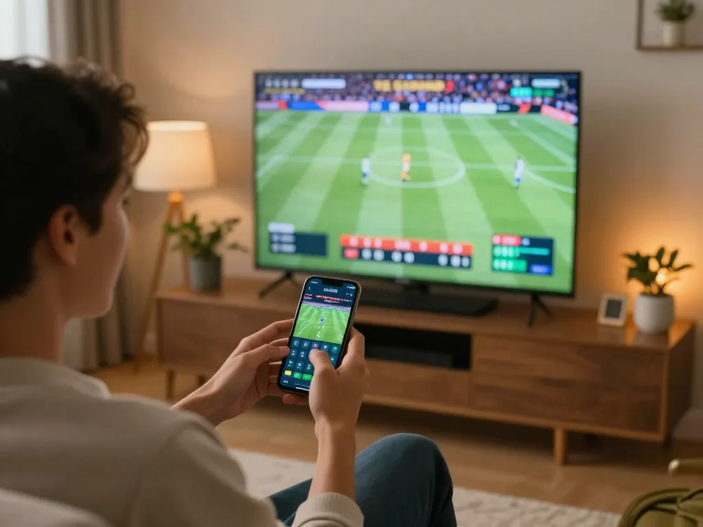 Experience sports betting excitement with Vsbet app in a cozy home setting.