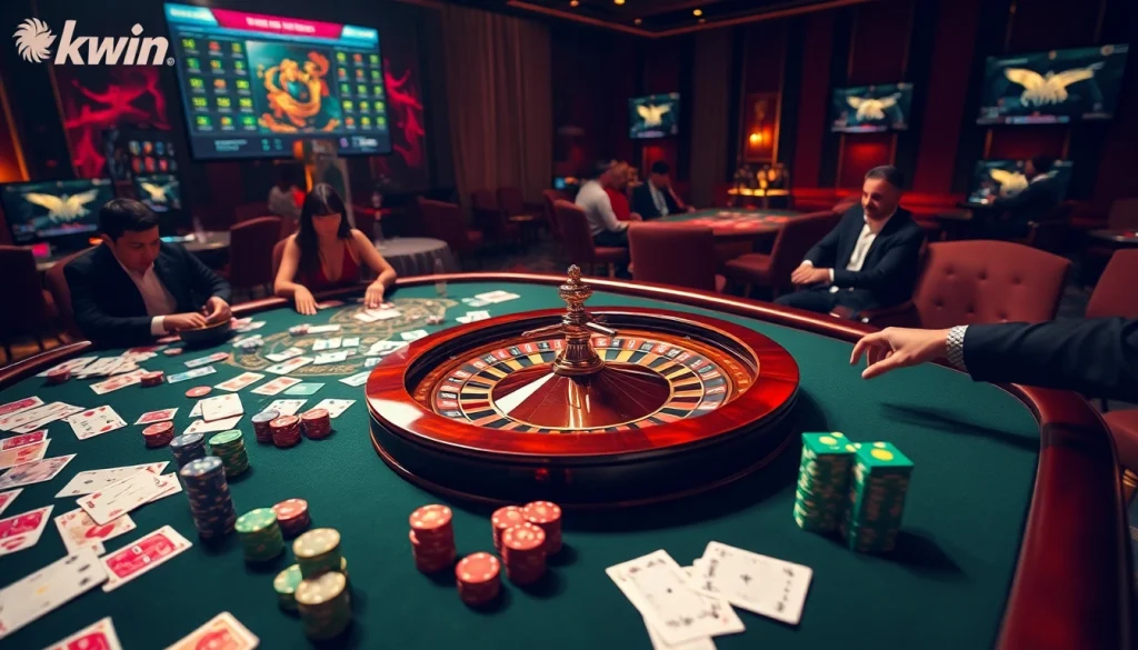 Kkwin gaming table with vibrant cards and chips showing professional casino atmosphere