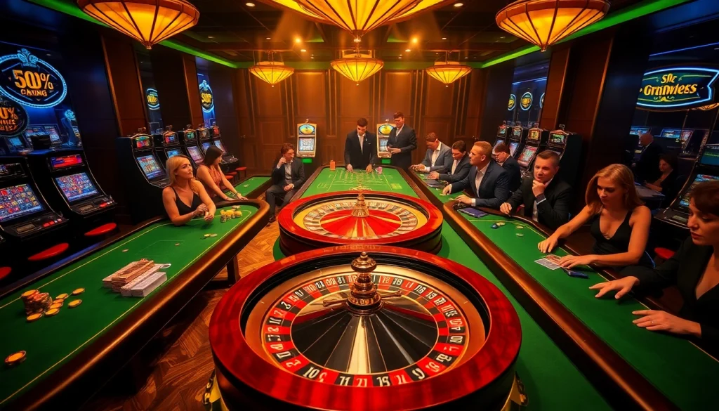 Experience the excitement of hitclub as players engage in thrilling casino games on a vibrant casino floor.