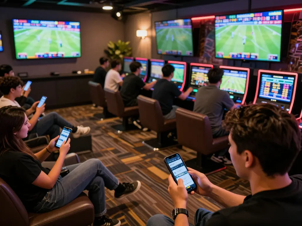 Fans placing live bets at HB88 sports betting lounge, capturing the excitement and engagement