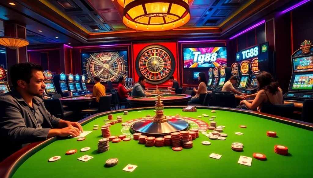 Experience thrilling gaming with TG88 at a vibrant casino table filled with excitement.