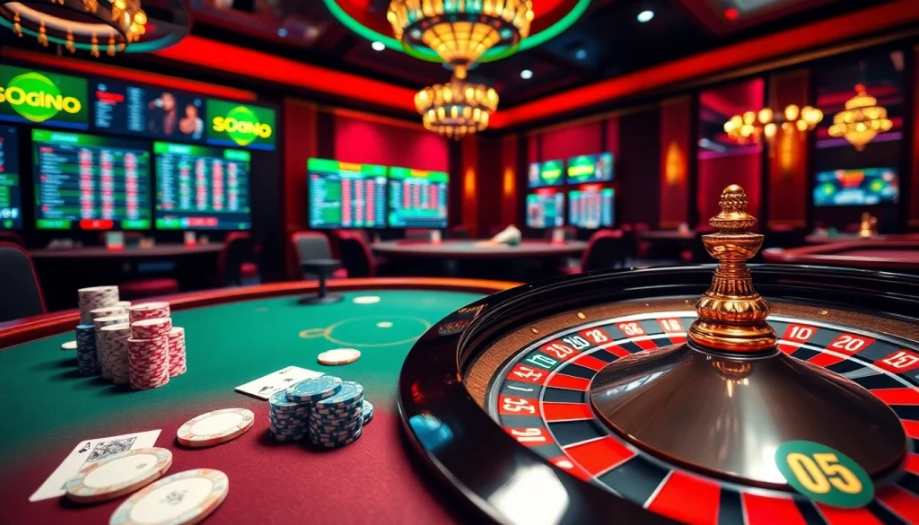 Experience the excitement of SODO Casino with vivid gaming tables and lively poker actions.