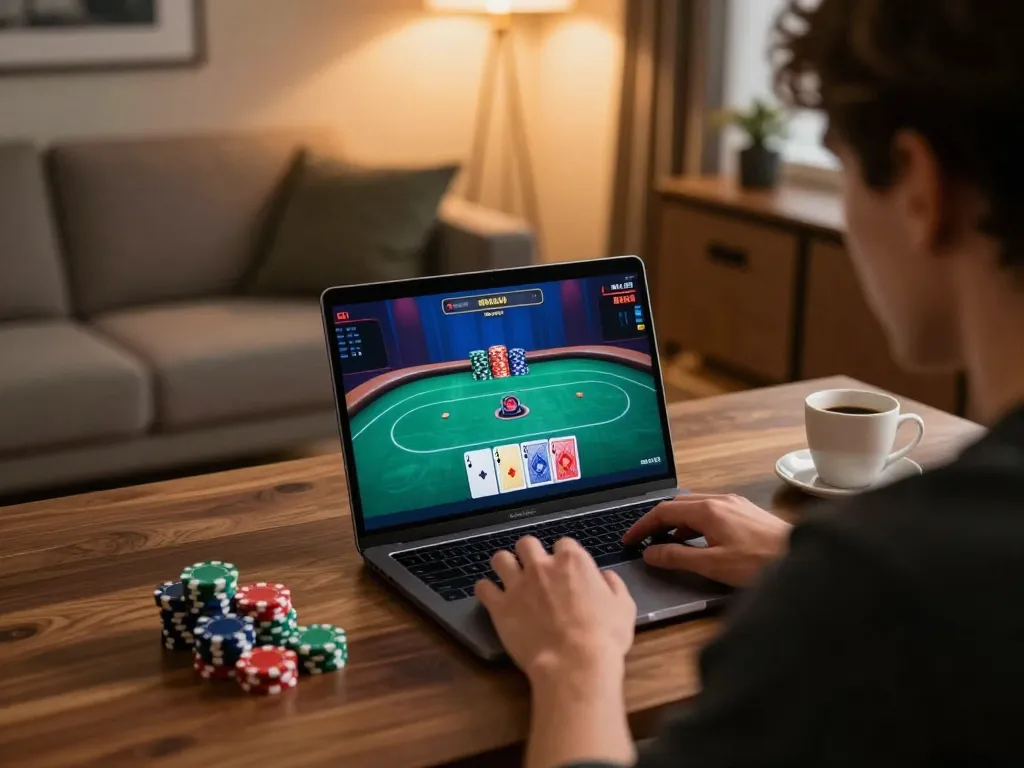 Engage in thrilling poker gameplay on open88's online platform with vibrant cards and chips displayed.