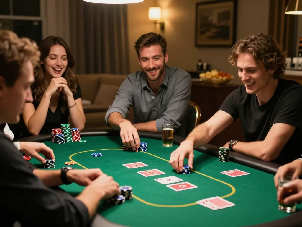 Players enjoying a strategic poker game at home with friends, highlighting the thrilling atmosphere of 789F.
