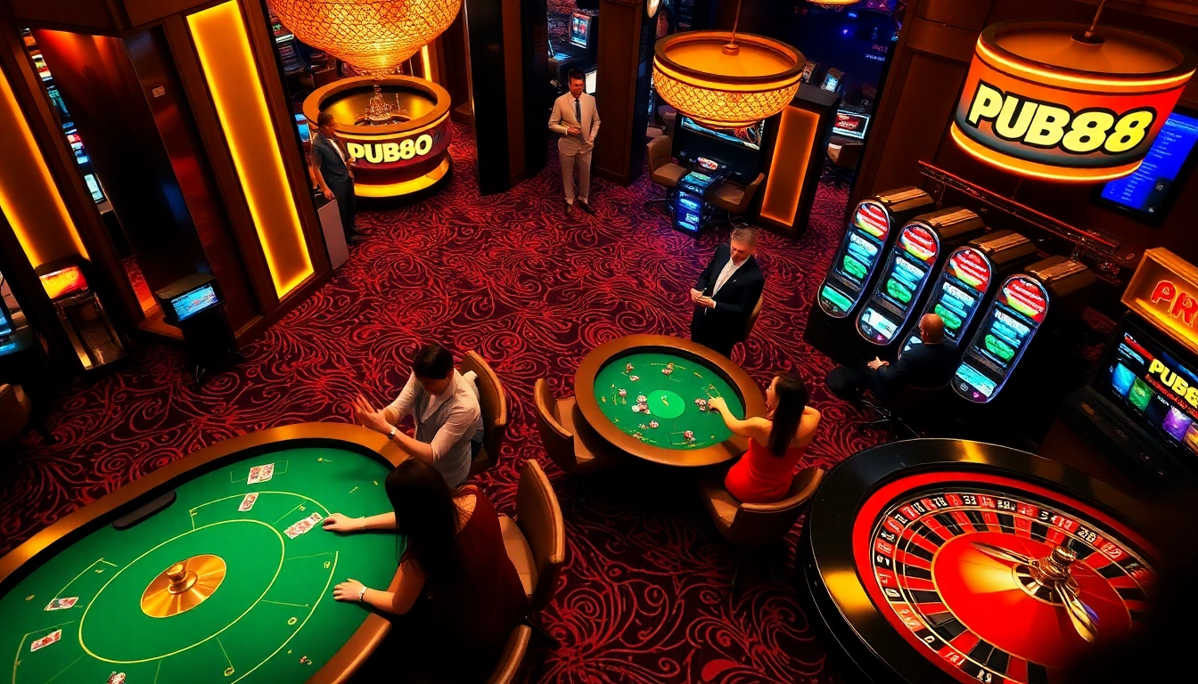 Experience exhilarating gameplay at PUB88's luxurious casino environments with high-stakes tables and thrilling action.