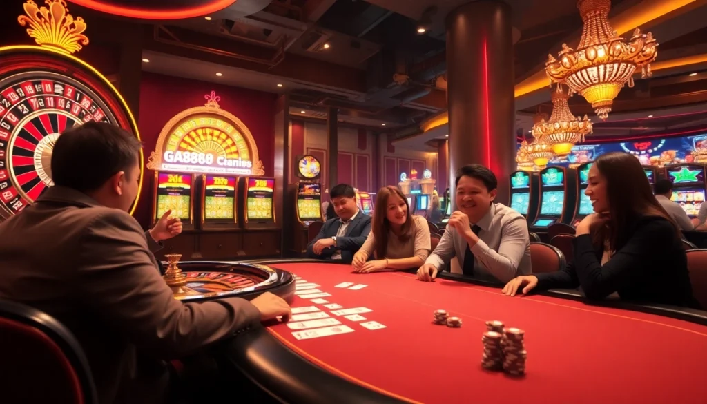 Players engaging in thrilling gambling action at GA888 Casino's luxurious poker table.