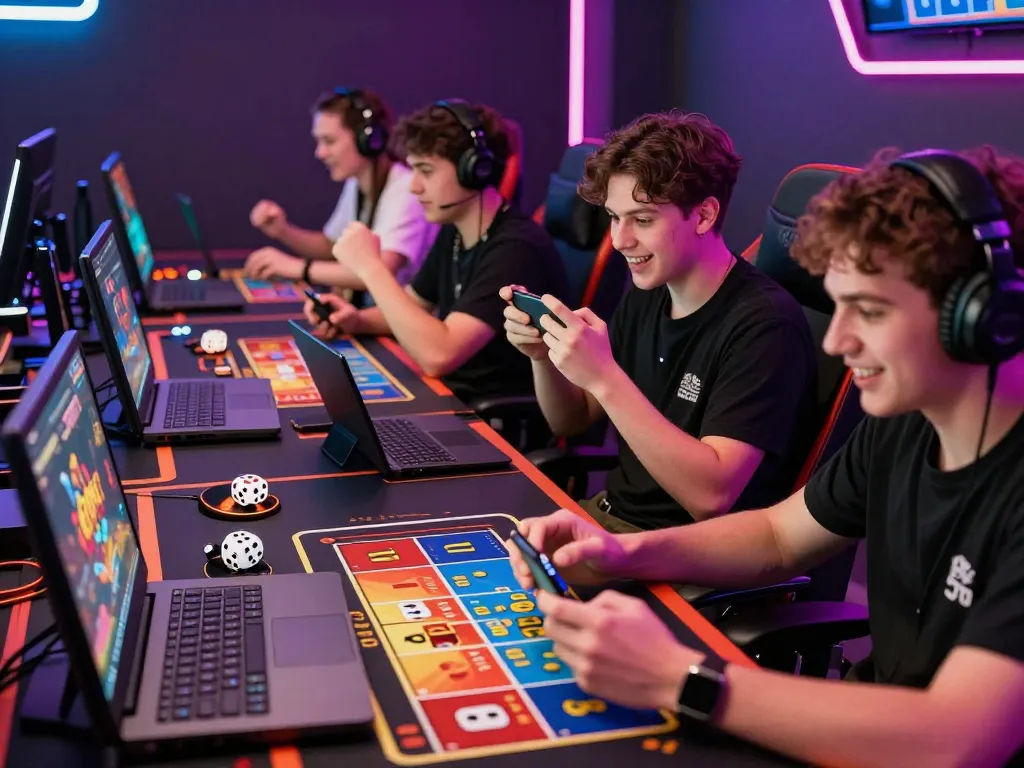 Engaging scene of friends playing tài xỉu online, showcasing vibrant gaming environment.