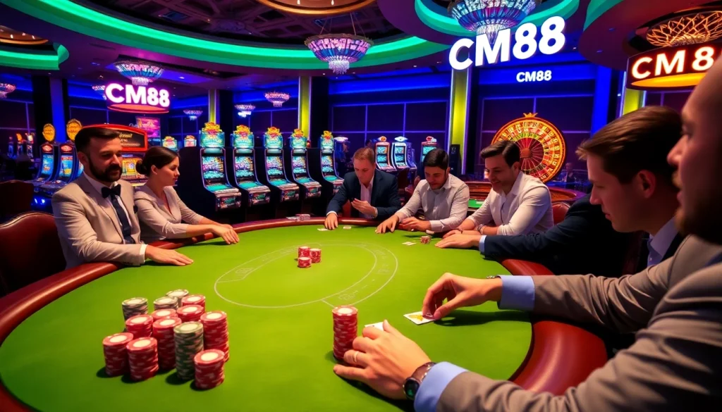 Players enjoying a high-stakes poker game at CM88 casino.
