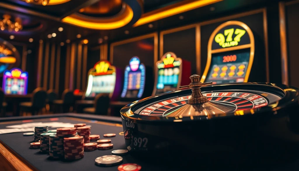 Experience excitement at the 789 club with a vibrant casino setting featuring roulette and poker chips.