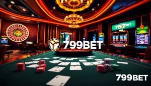 A vibrant casino scene with cards and chips showcasing 789BET, highlighting excitement and luxury in gambling.