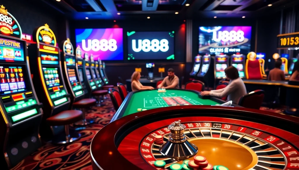 Engaging gamblers in a thrilling casino setting with U888 branding.