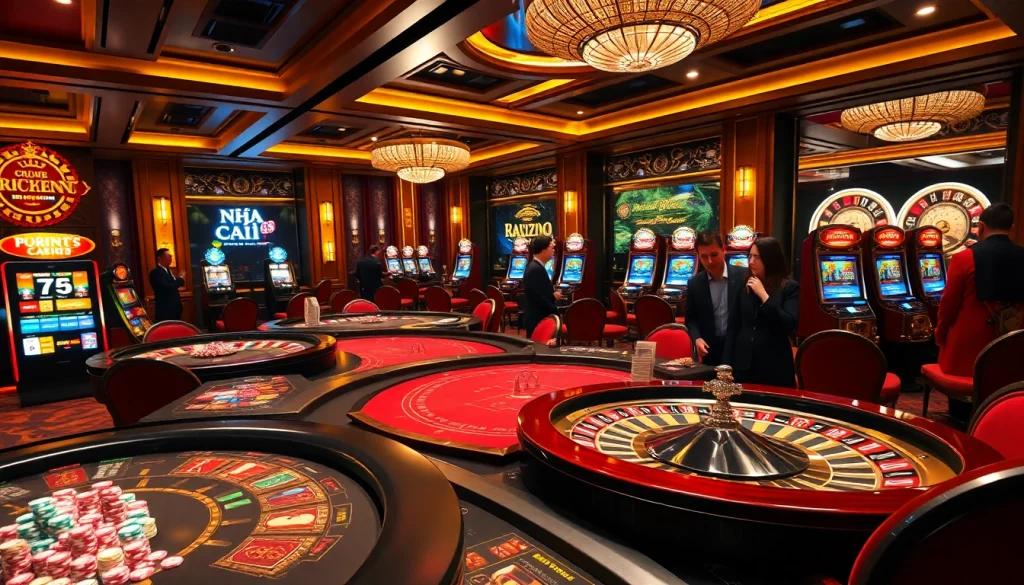 House players enjoying thrilling games at Nhà cái S8 casino, showcasing vibrant tables and engaging slot machines.