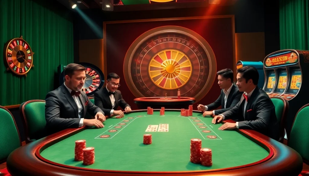 High-stakes poker action at gi88 with elegant players and vibrant casino atmosphere