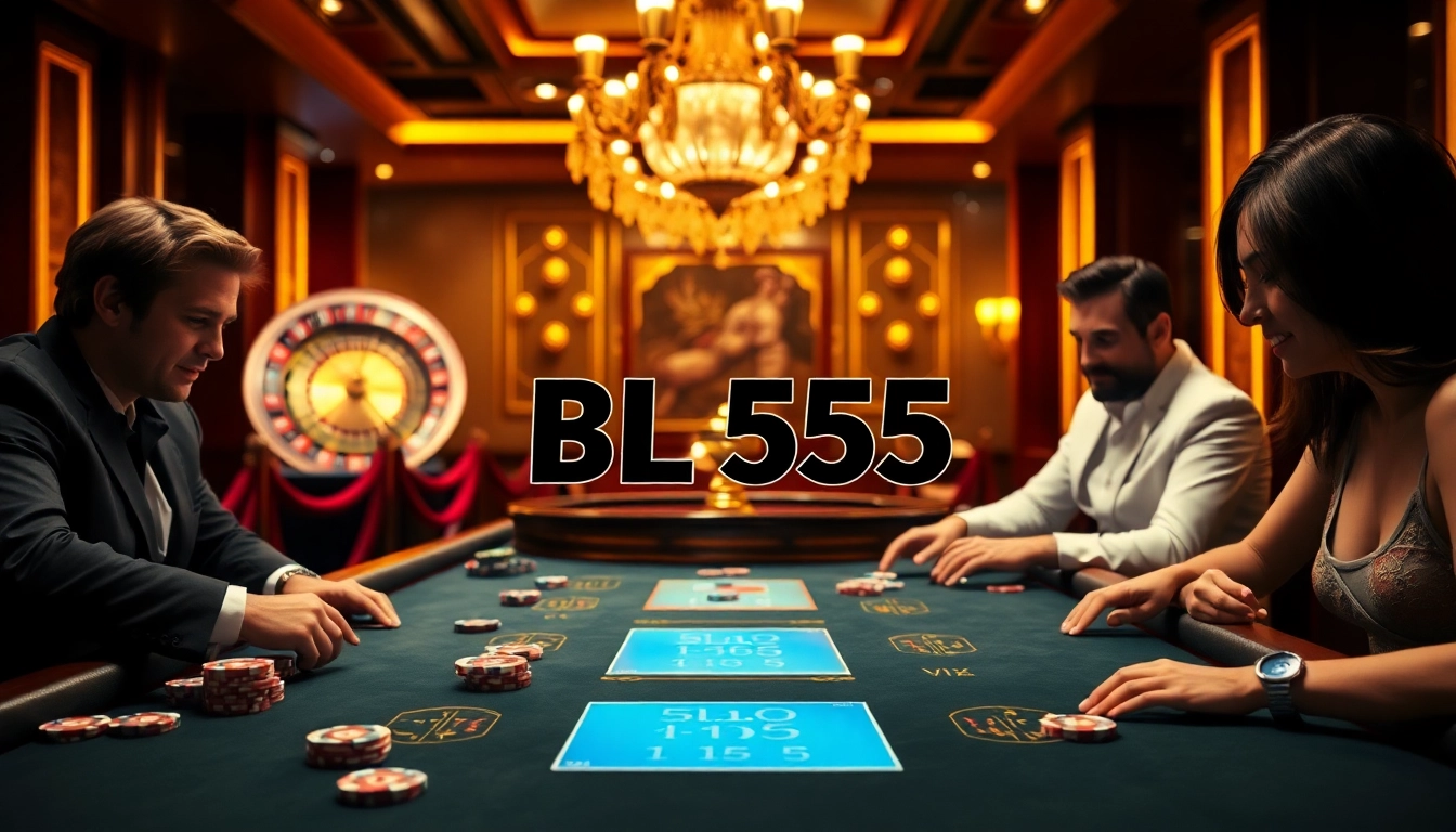 Experience the thrill of betting at BL555's luxurious casino with poker tables and roulette wheels.