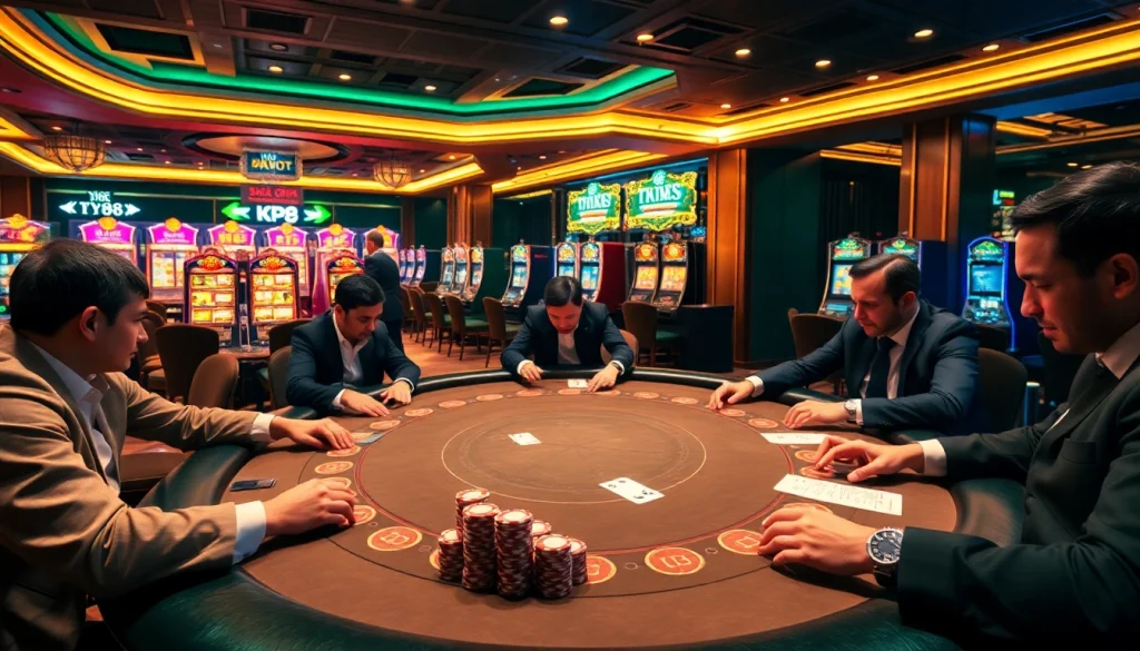 Experience KP88 excitement at a luxurious casino table with vibrant poker action.