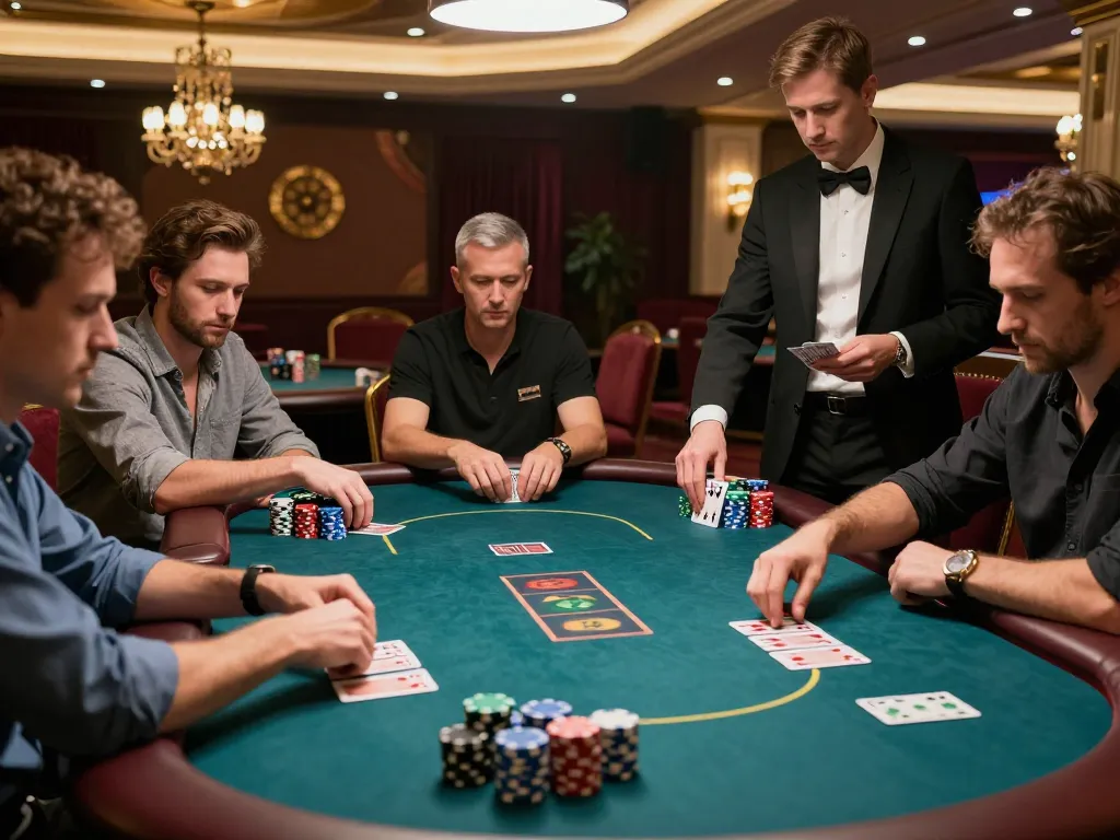 Players at a 23win poker table strategizing their next moves during an exciting game.