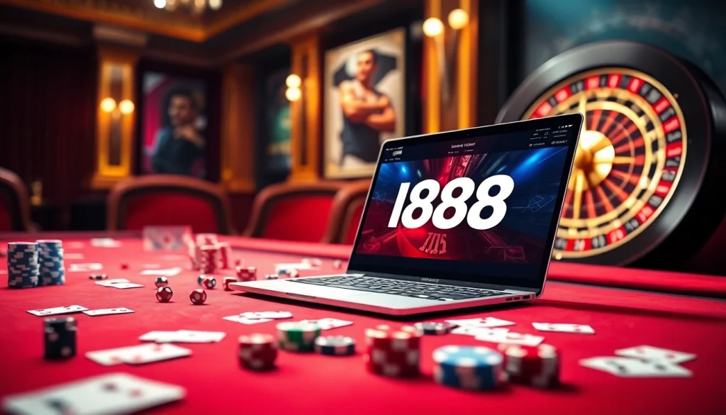 Betting at IQ88 with exciting casino elements like poker chips and a roulette wheel.