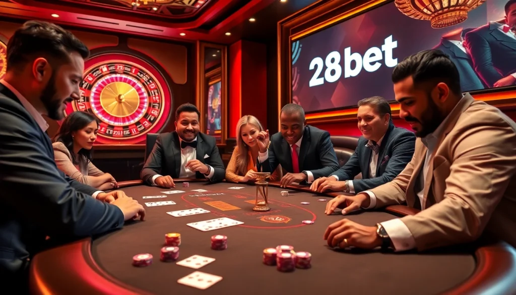 Experience the excitement of betting on 28bet at a luxurious casino table with colorful chips and cards.