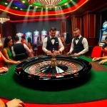 Experience the thrill of betting at https://88new.autos/ with a luxurious roulette table in a lively casino.