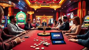 Engaged players at a luxurious casino table, showcasing 68WIN gaming excitement and professional gambling atmosphere.