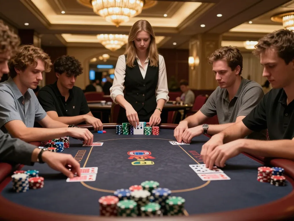 fly88 players engaged in an intense poker game at a luxurious casino table with vibrant chips.