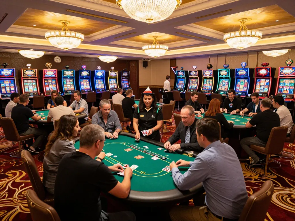 Experience the thrill of gaming at nhà cái lucky88 with players engaged at vibrant casino tables.