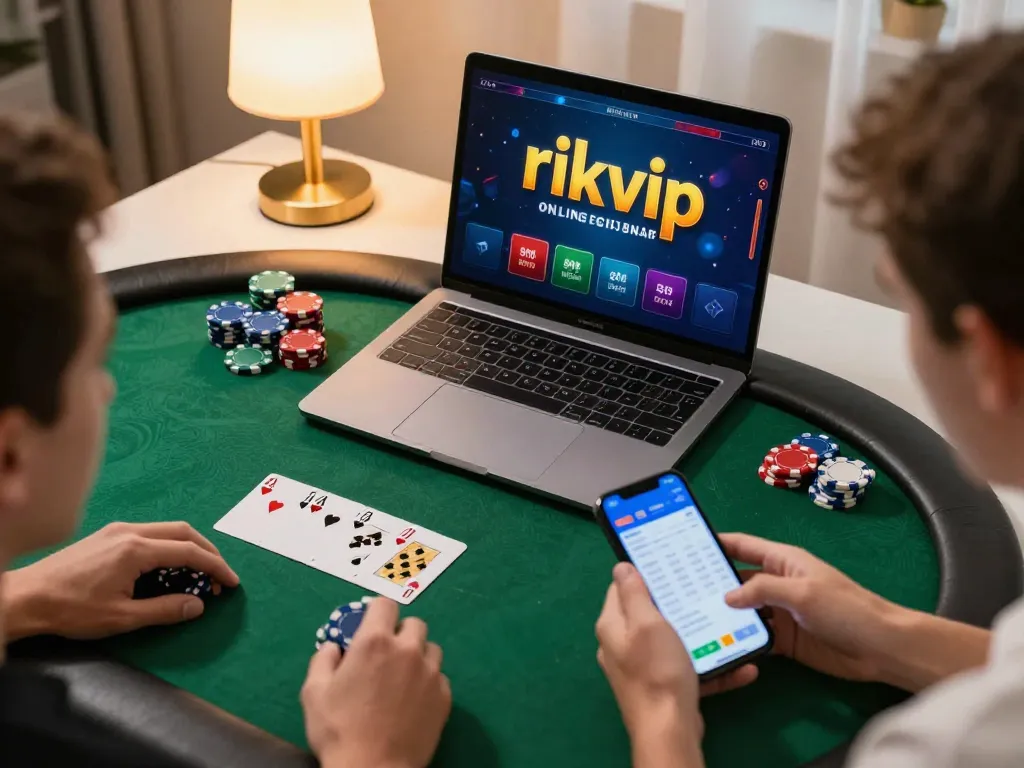 Engaging gameplay on rikvip platform with poker chips and cards in a cozy home setting