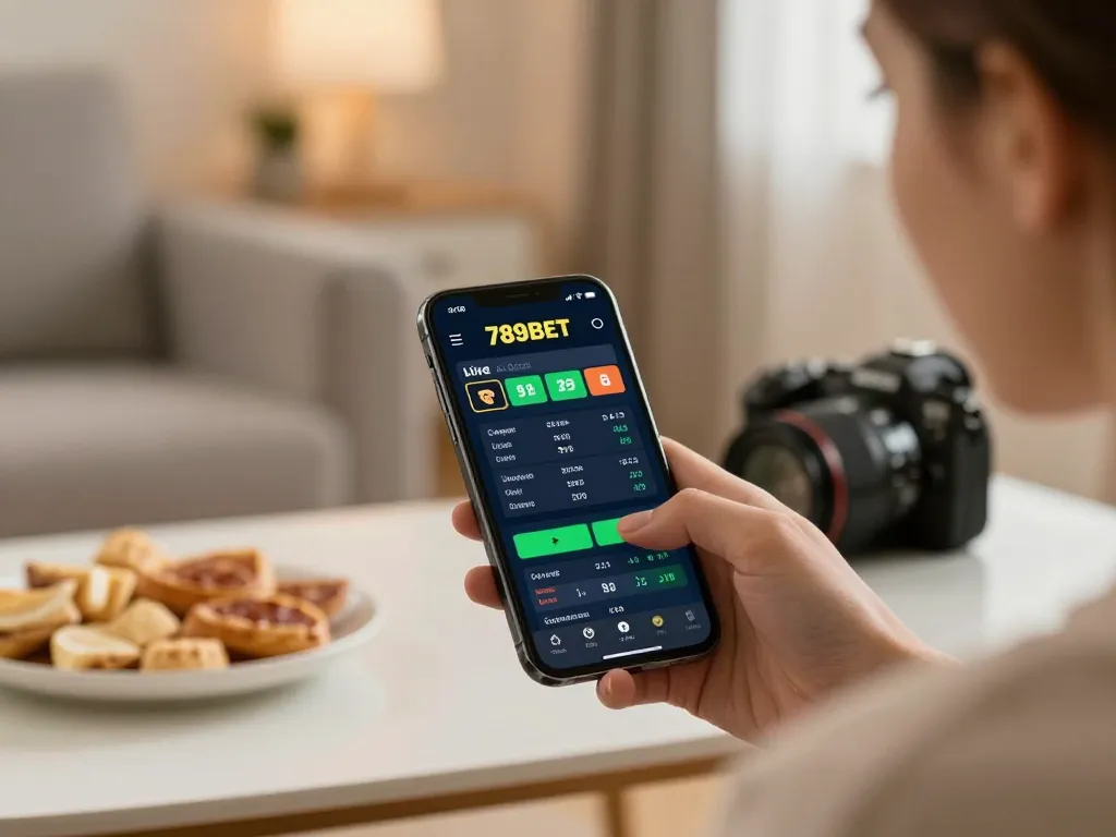 Betting live on 789BET app while seated comfortably at home, showcasing mobile gaming.