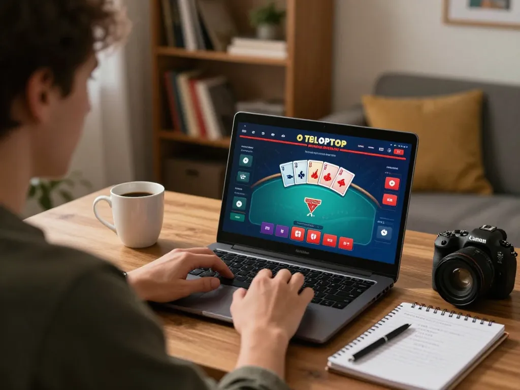 Engaging online poker gaming session featuring Game bài 3D in a cozy home office setup, demonstrating strategy and entertainment.