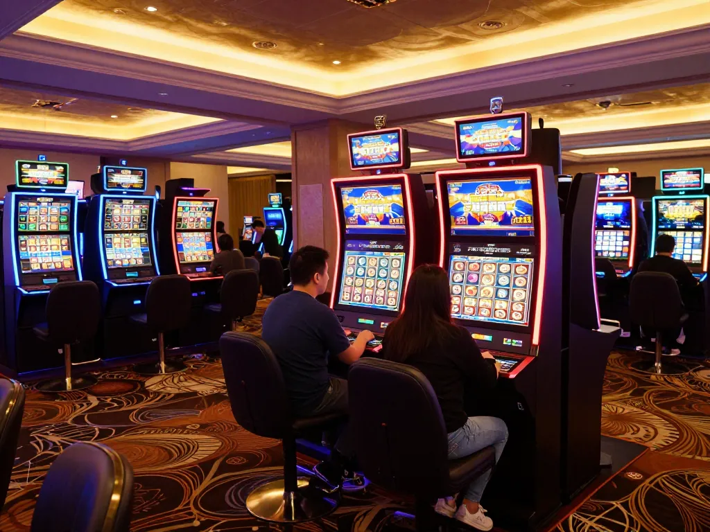 Experience thrilling gameplay at hytw3339's vibrant slot machine area with players enjoying wins.