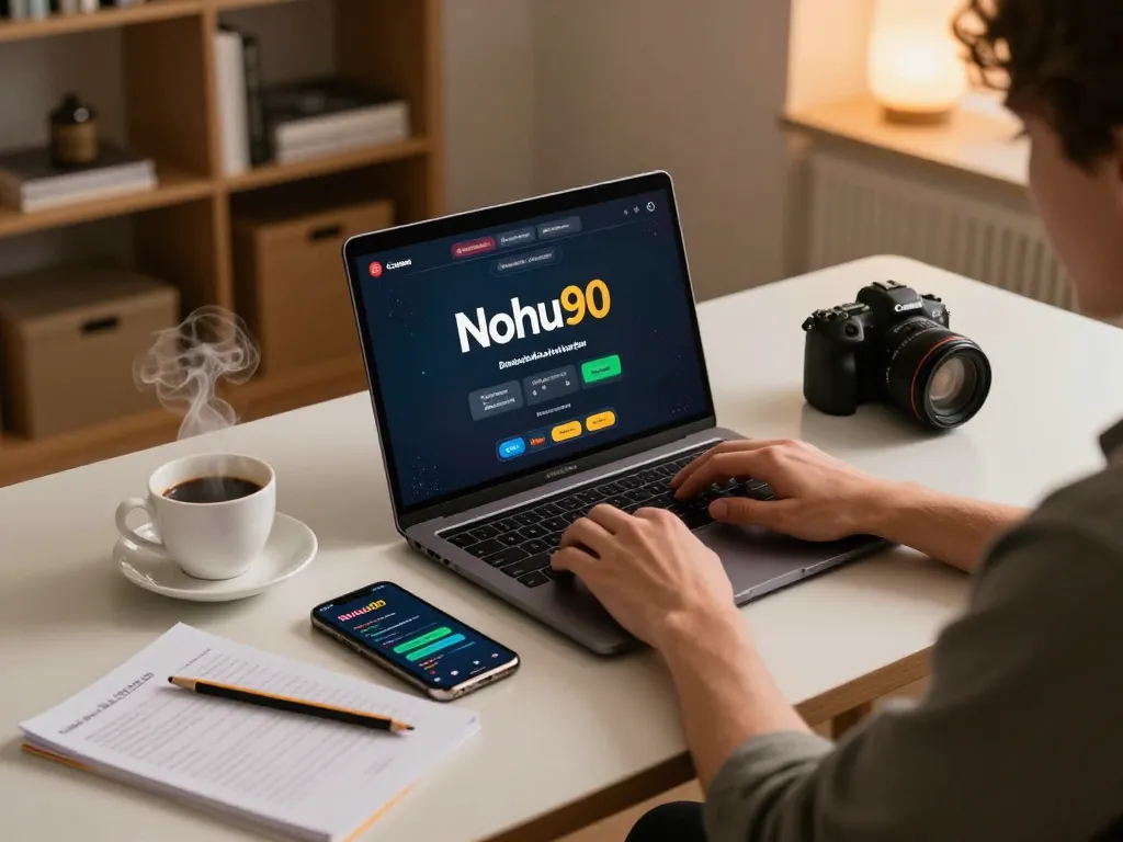 Engaged user playing on Nohu90 online casino from a cozy home setup, highlighting strategic gambling moments.