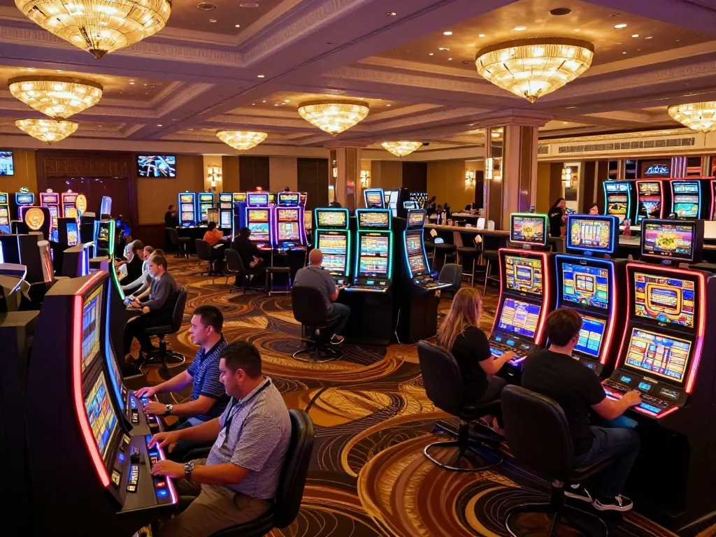 Players enjoying captivating slot machines featuring F168 gaming options in a lively casino atmosphere