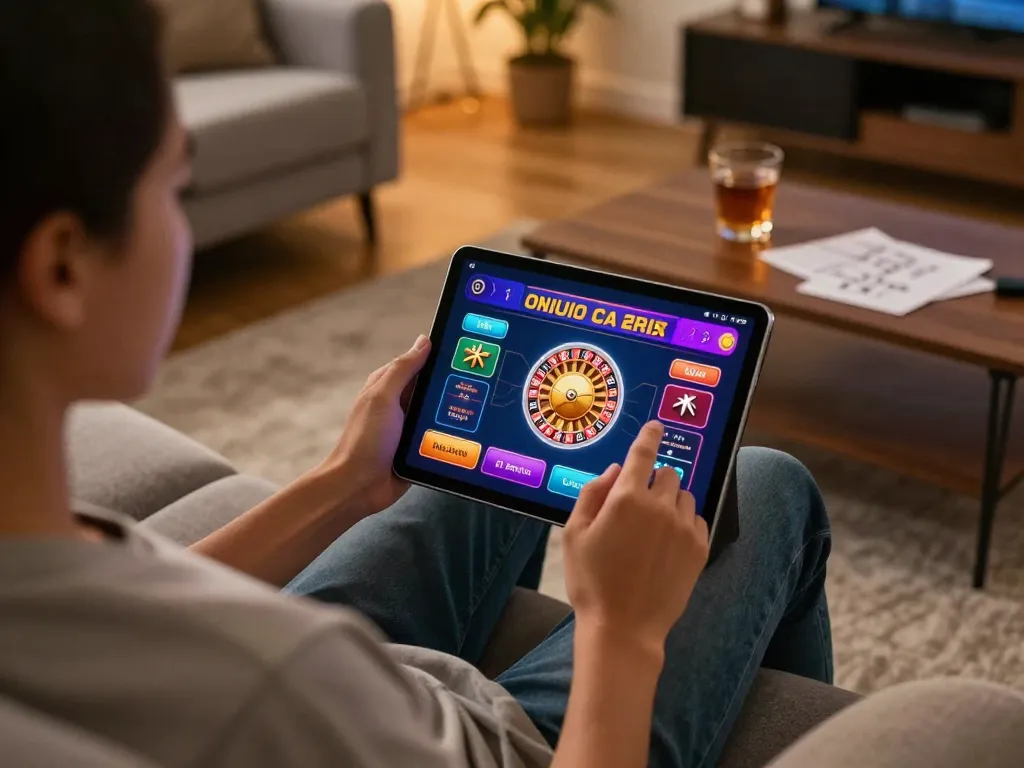 Player engaging in an exciting 8day mobile casino app experience on a tablet at home