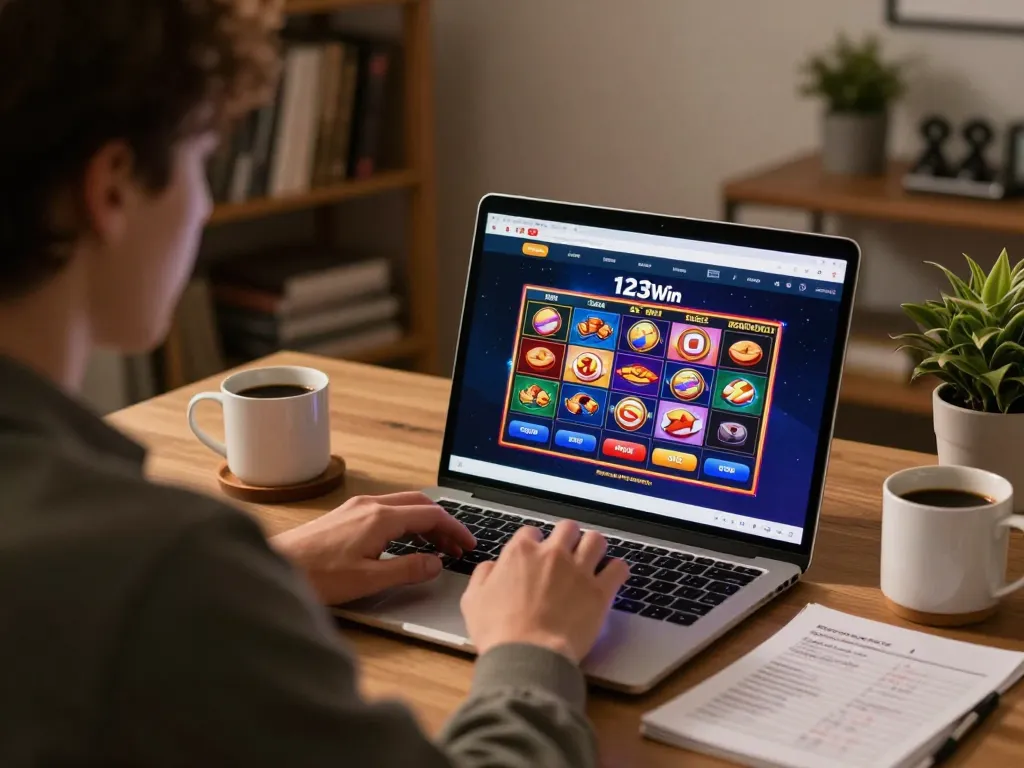 Engage with 123Win link vào in an exciting online casino session featuring colorful slots.