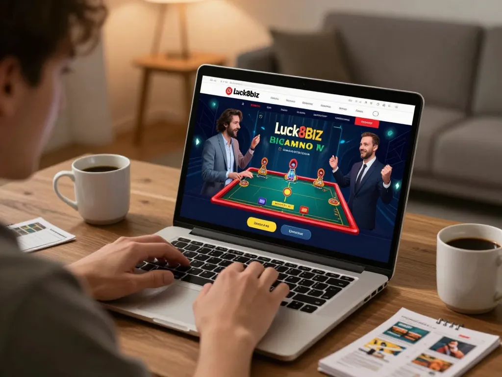 Engaging online gaming moment at luck8biz with focused user placing bets on laptop.