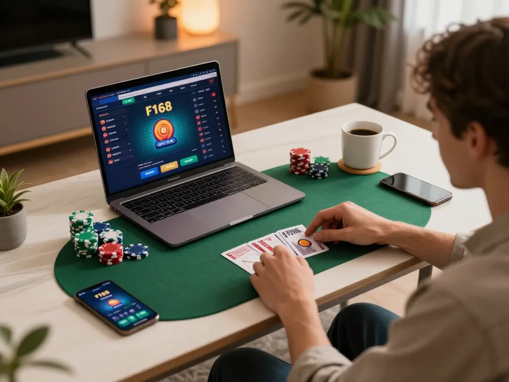 Experience strategic gaming at F168 with a sleek setup and vibrant atmosphere.