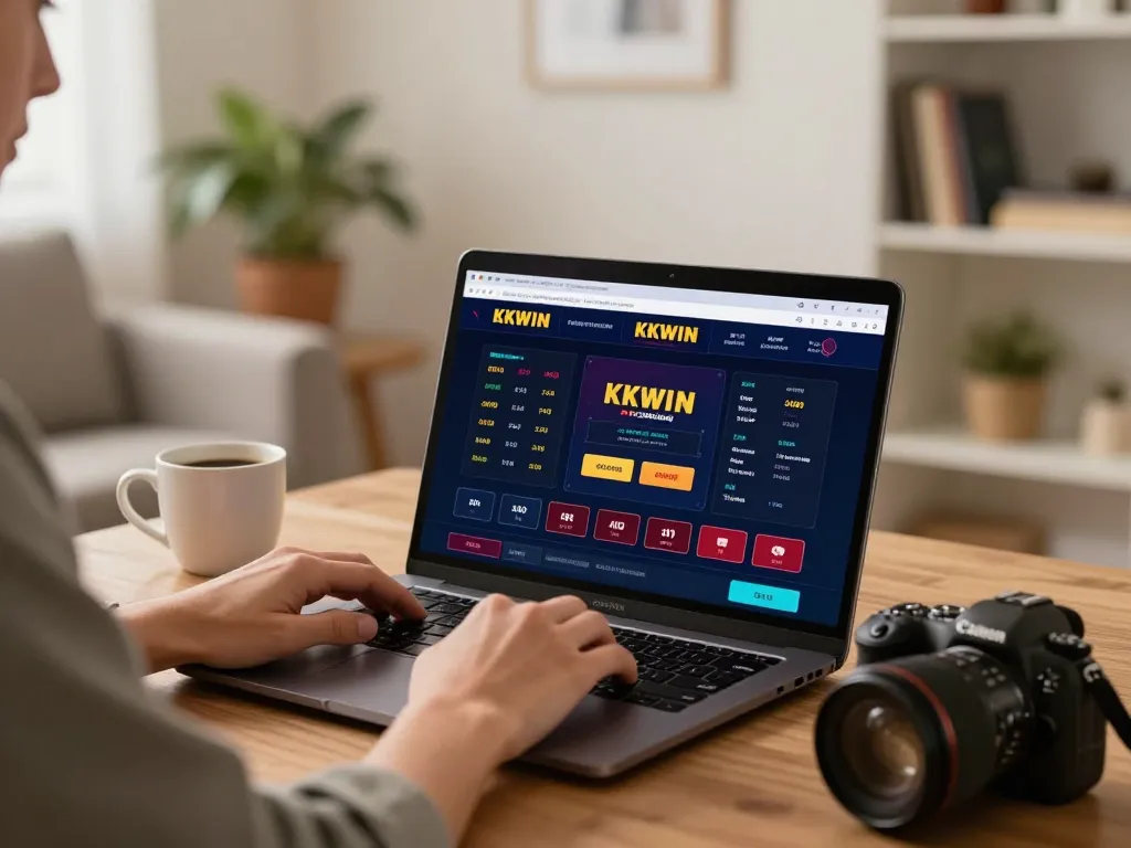 Player engaging in online gambling at KKWIN on a laptop, creating a strategic approach in a cozy home setup.