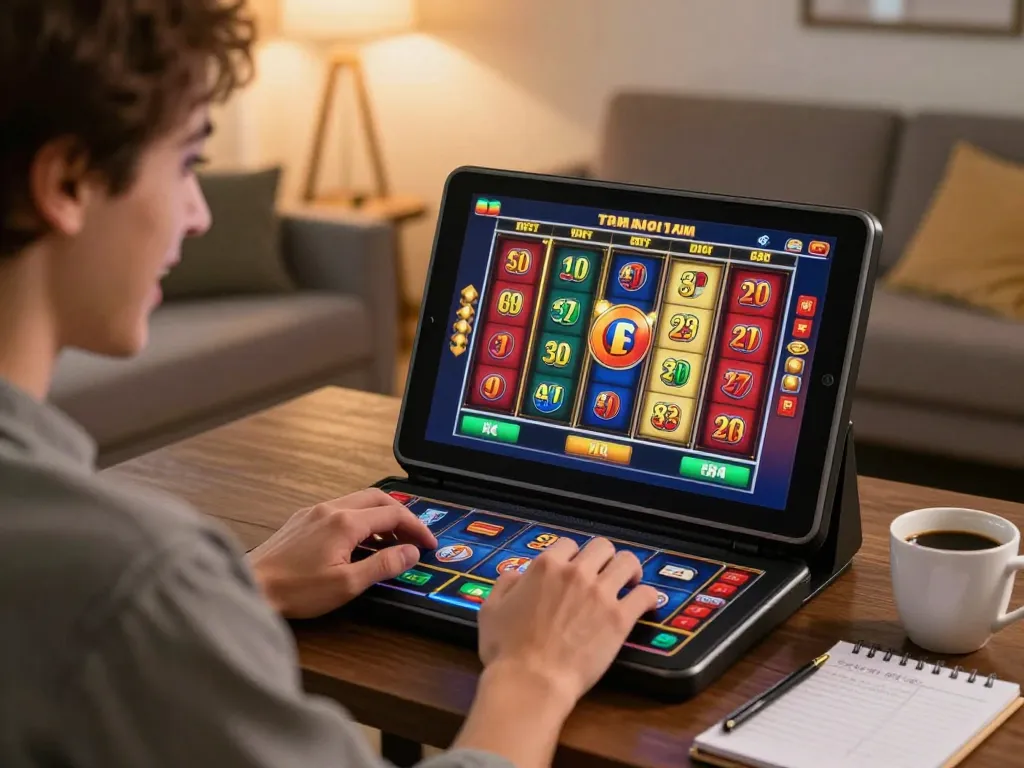 Engaging online gaming session with AX88 link vào showcasing colorful reels on a tablet.