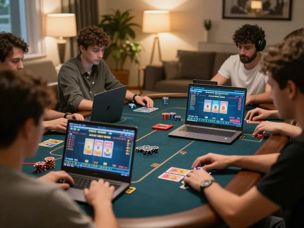 Players intensively participating in online poker sessions on 999bet, showcasing their strategies and engagement.
