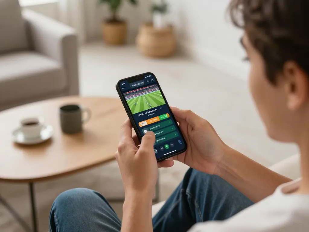 Cakhiatv user engaging in live sports betting with mobile app, showcasing betting excitement and modern design.